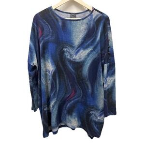 Clara Sun Woo Womens Tunic Top XS Blue Asymmetrical Jersey Knit Oversized